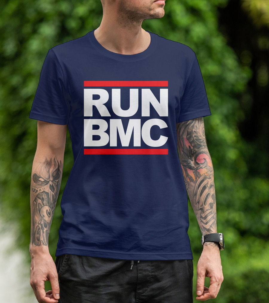 RUN BMC Bold White Text With Red Bars T-Shirt