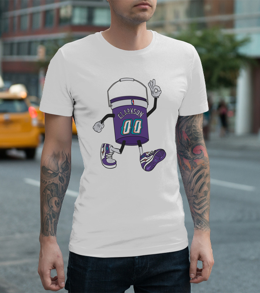 Clarkson 00 NBA Themed Cartoon Bucket Character with Sneakers T-Shirt