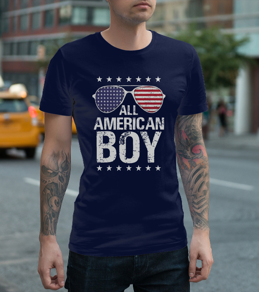All American Boy Patriotic Sunglasses Stars Flag Fourth of July T-Shirt