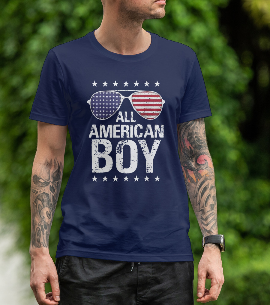 All American Boy Patriotic Sunglasses Stars Flag Fourth Of July T-Shirt