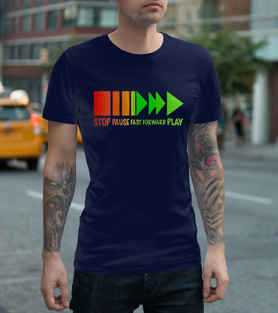 Stop Pause Fast Forward Play Bright Iconic Symbols T-Shirt