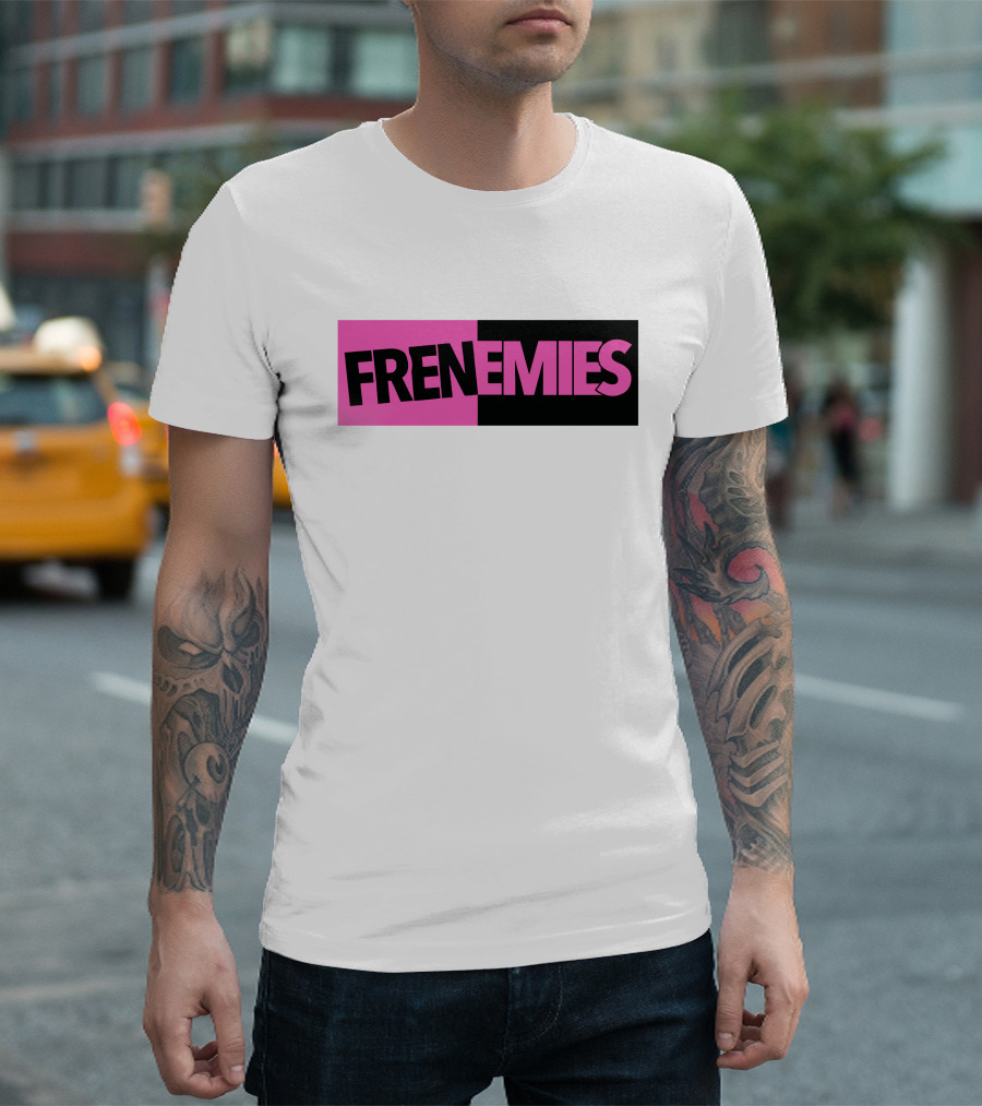 Frenemies Bold Pink Black Split Merch Shop T-Shirt