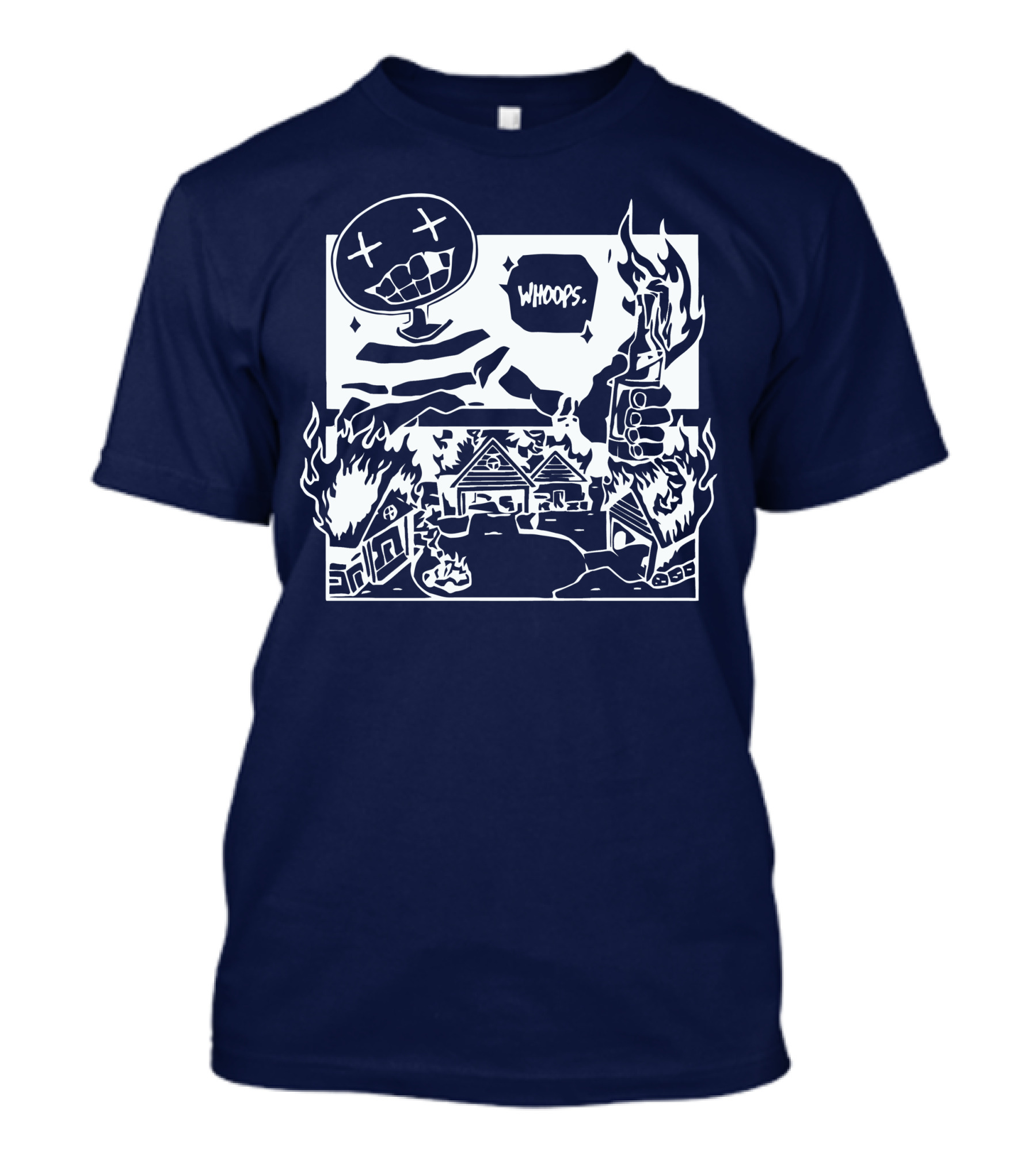 Offcanny Merch Shop Whoops Burning Houses Scene T-Shirt