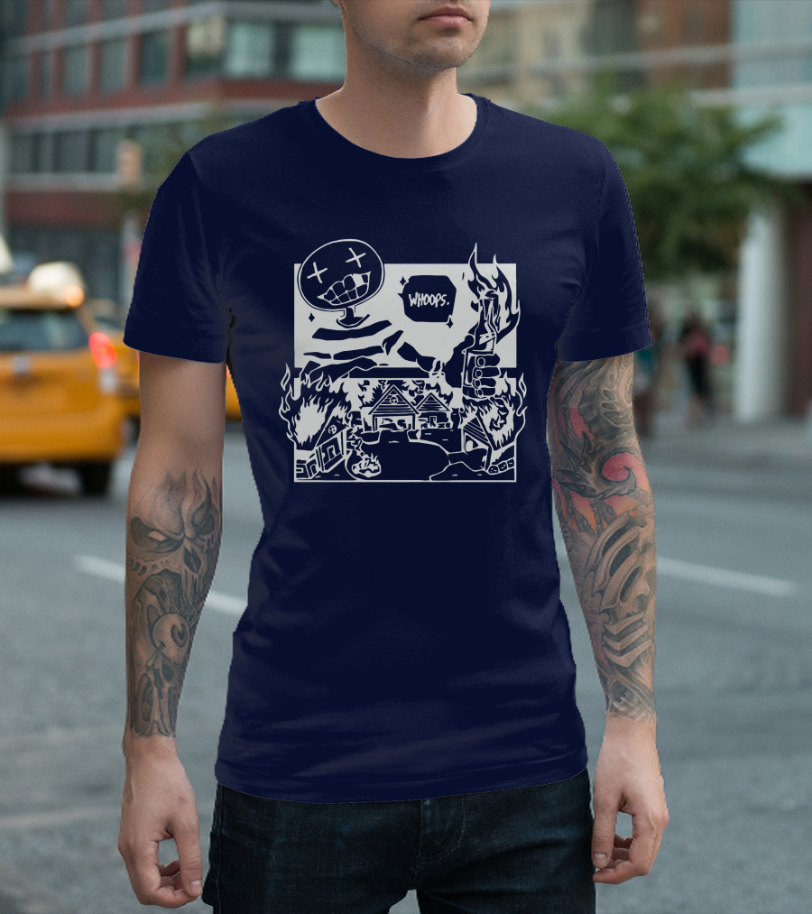Offcanny Merch Shop Whoops Burning Houses Scene T-Shirt