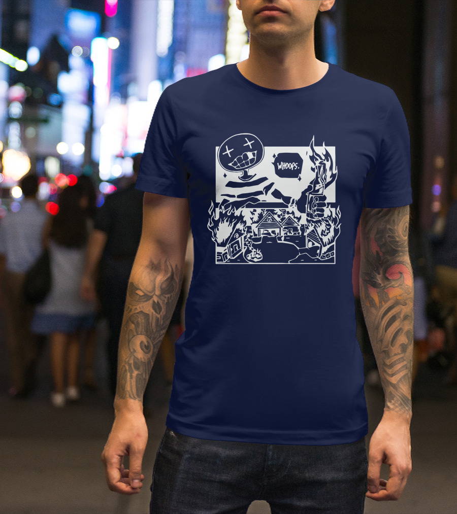 Offcanny Merch Shop Whoops Burning Houses Scene T-Shirt