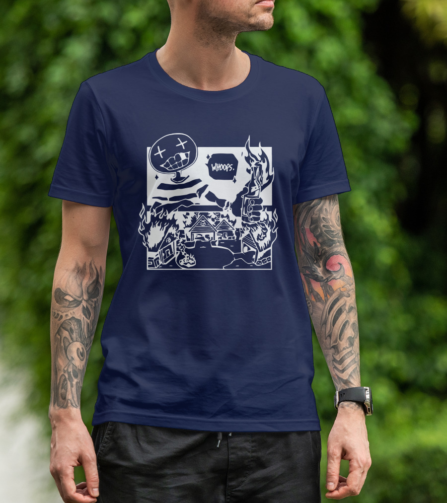 Offcanny Merch Shop Whoops Burning Houses Scene T-Shirt