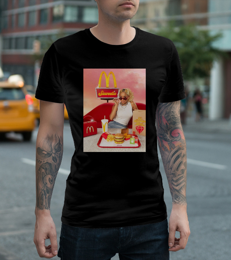 Saweetie Meal McDonald's Promo Featuring Iconic Branding and Menu Items T-Shirt