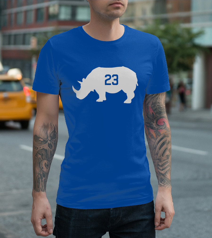 23 Rhino Silhouette Blue Background T-Shirt