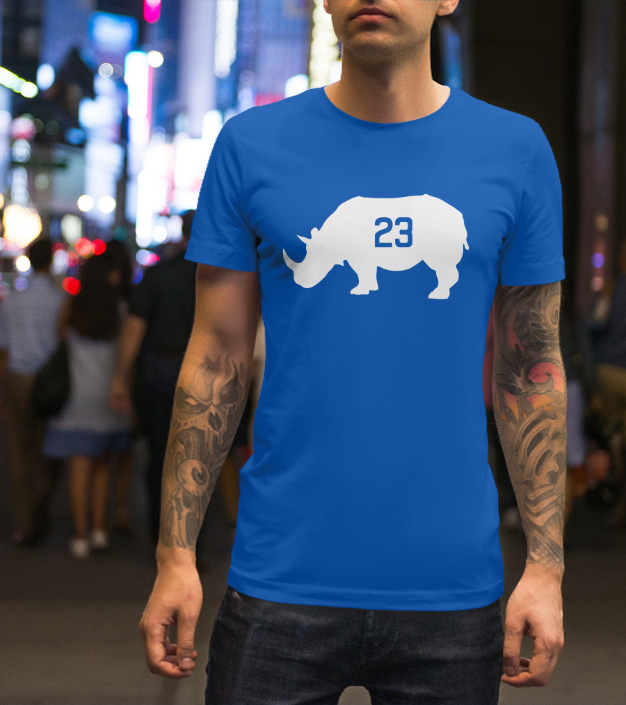 23 Rhino Silhouette Blue Background T-Shirt