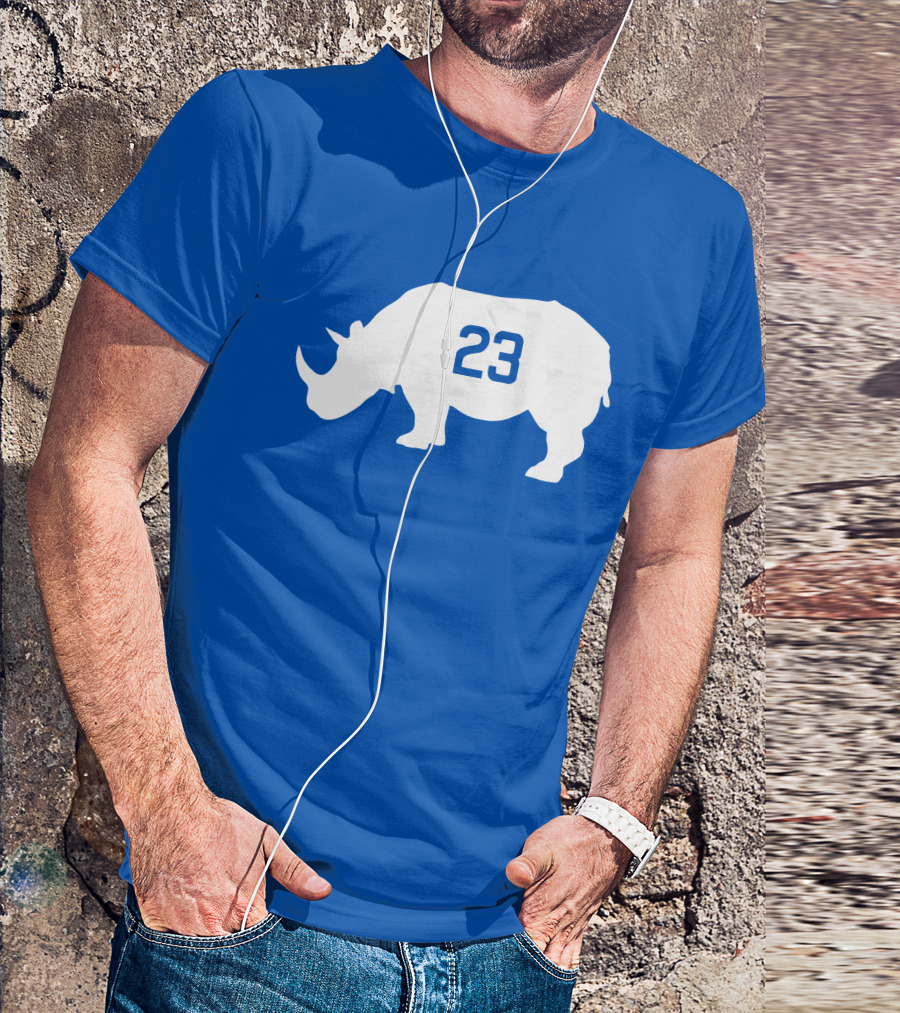 23 Rhino Silhouette Blue Background T-Shirt