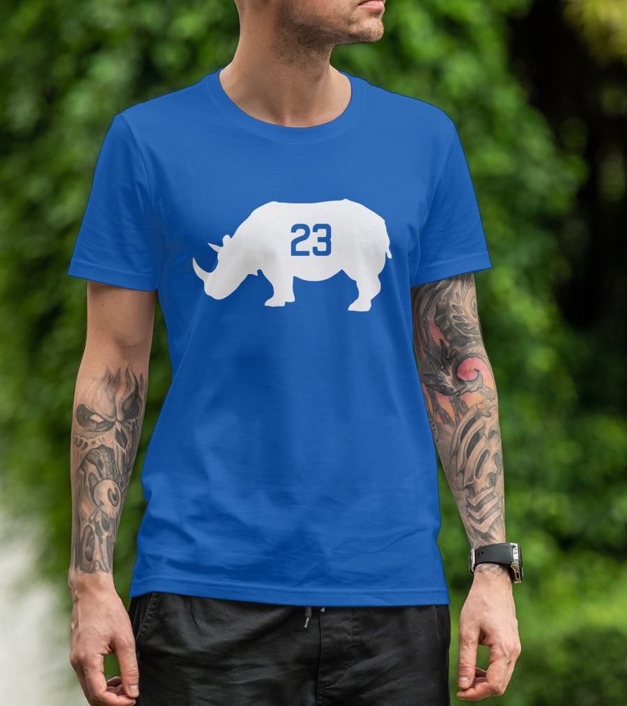 23 Rhino Silhouette Blue Background T-Shirt