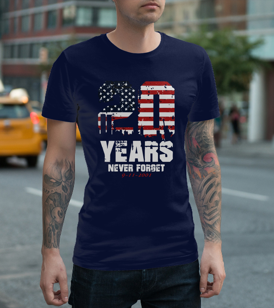 20 Years Never Forget 9-11-2001 American Flag T-Shirt