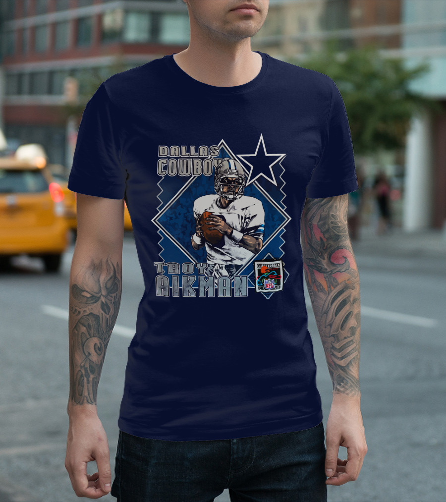 Dallas Cowboys Troy Aikman NFL Vintage Quarterback Star Nutmeg T-Shirt