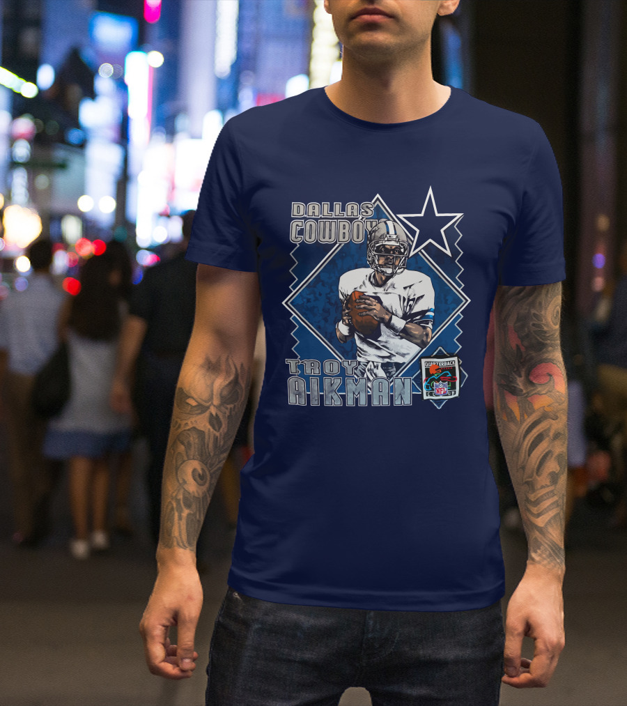 Dallas Cowboys Troy Aikman NFL Vintage Quarterback Star Nutmeg T-Shirt