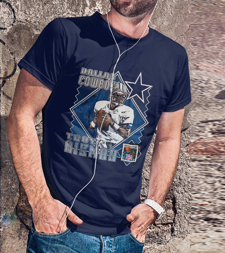 Dallas Cowboys Troy Aikman NFL Vintage Quarterback Star Nutmeg T-Shirt
