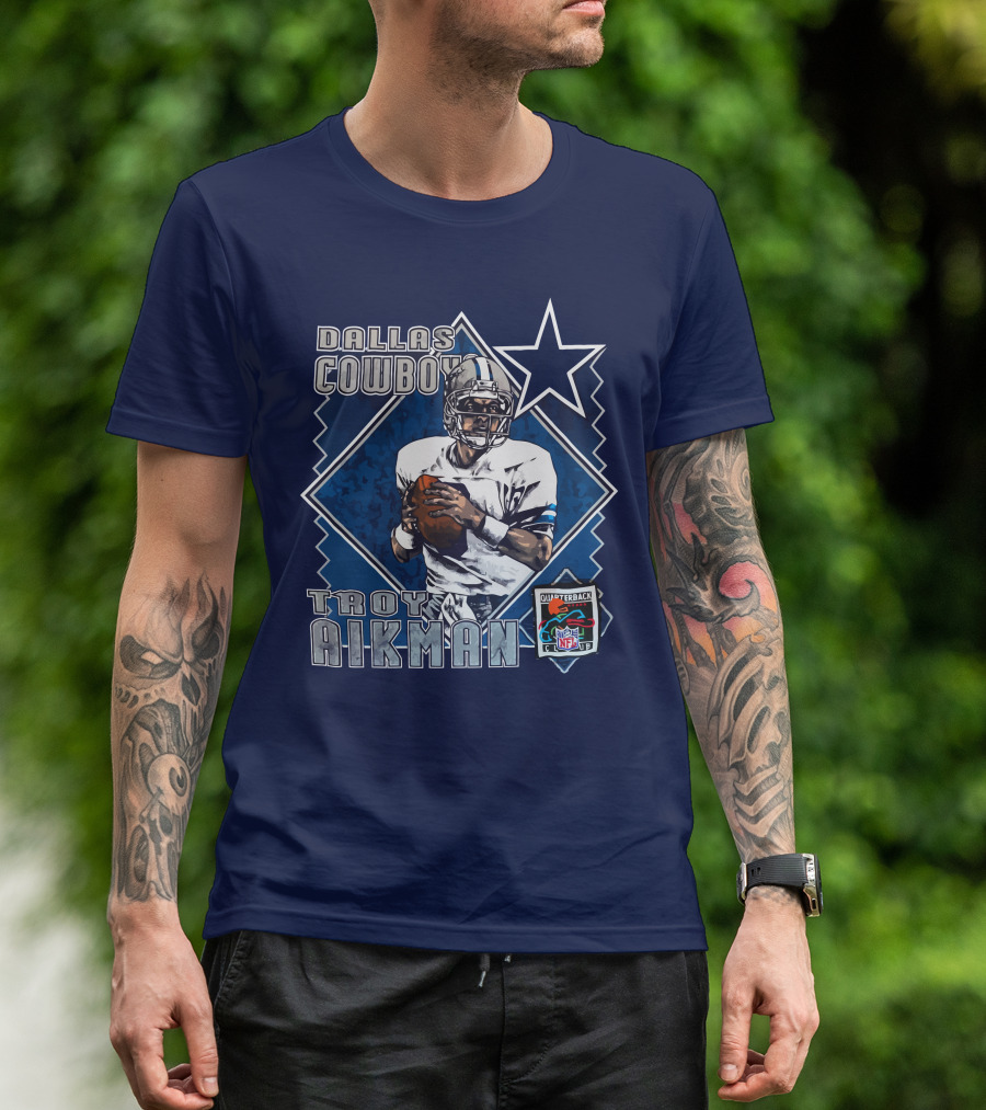 Dallas Cowboys Troy Aikman NFL Vintage Quarterback Star Nutmeg T-Shirt