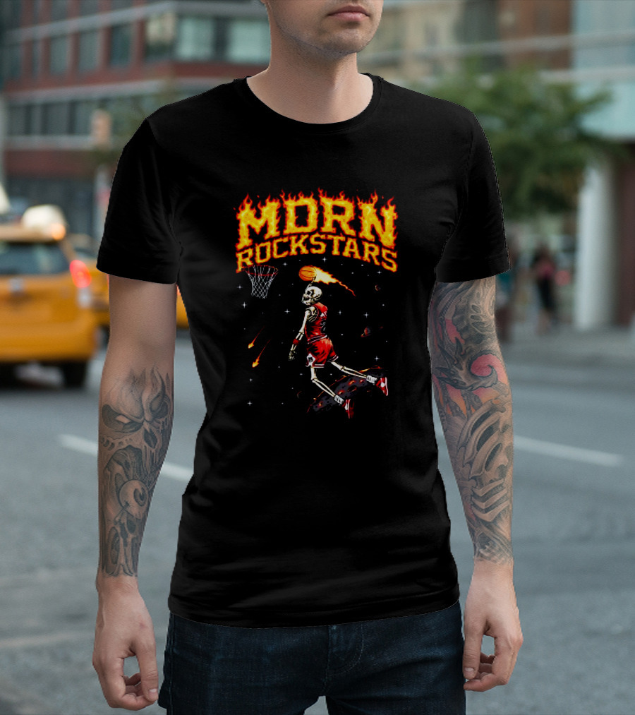 MDRN Rockstars His Airness MJ Basketball Skeleton Dunking T-Shirt