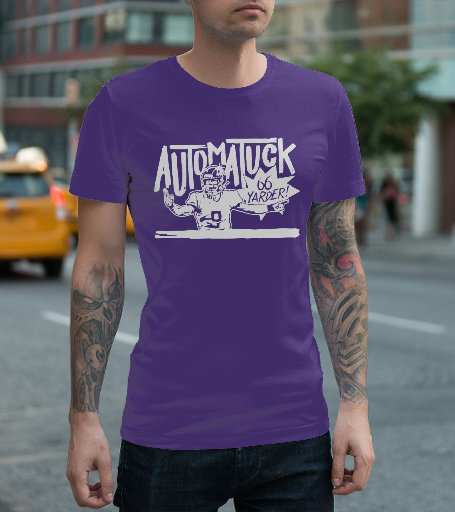 Automatuck 66 Yarder Football Player Purple Background T-Shirt