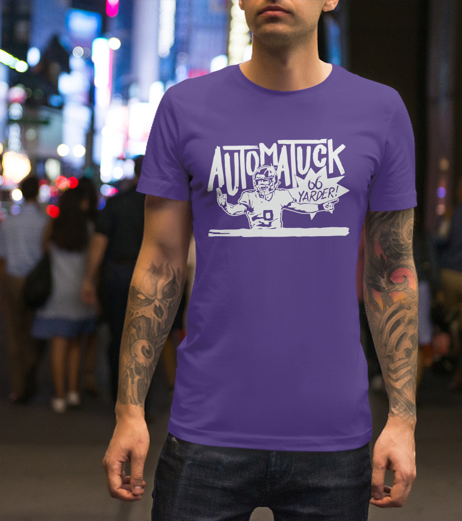 Automatuck 66 Yarder Football Player Purple Background T-Shirt