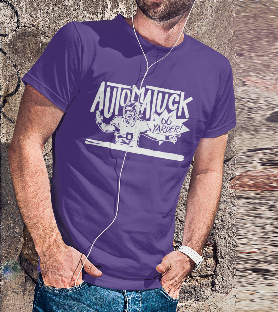 Automatuck 66 Yarder Football Player Purple Background T-Shirt