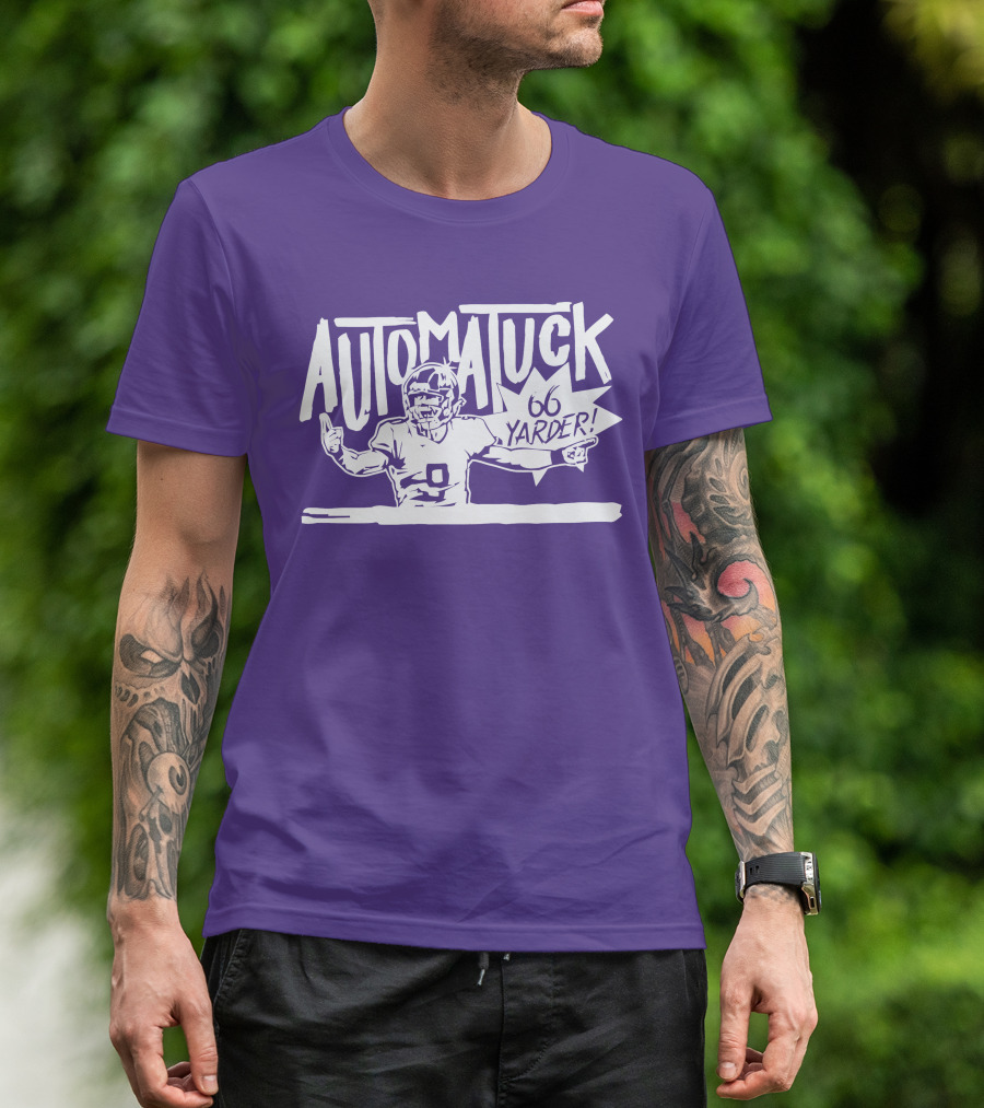 Automatuck 66 Yarder Football Player Purple Background T-Shirt