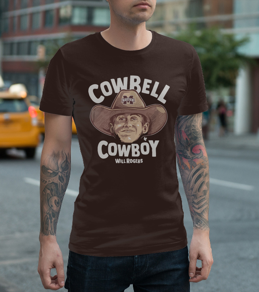 Mississippi State M State Cowbell Cowboy Will Rogers T-Shirt