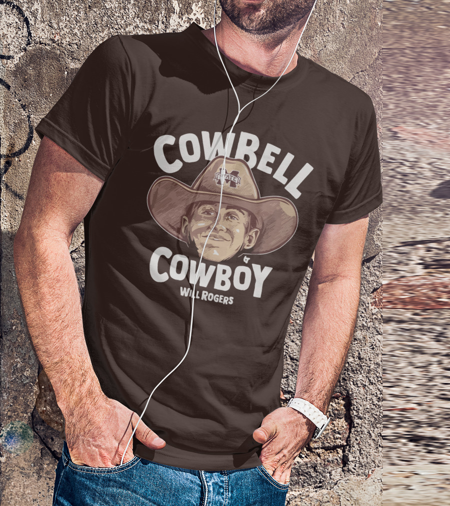 Mississippi State M State Cowbell Cowboy Will Rogers T-Shirt