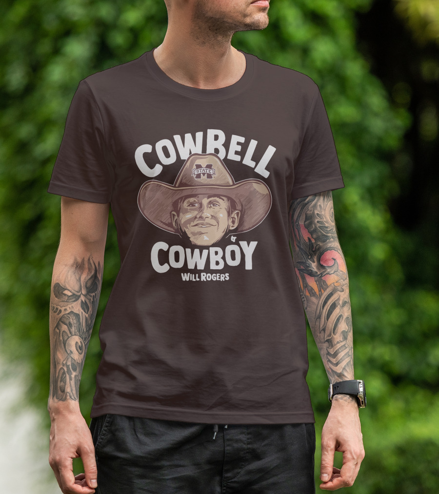 Mississippi State M State Cowbell Cowboy Will Rogers T-Shirt