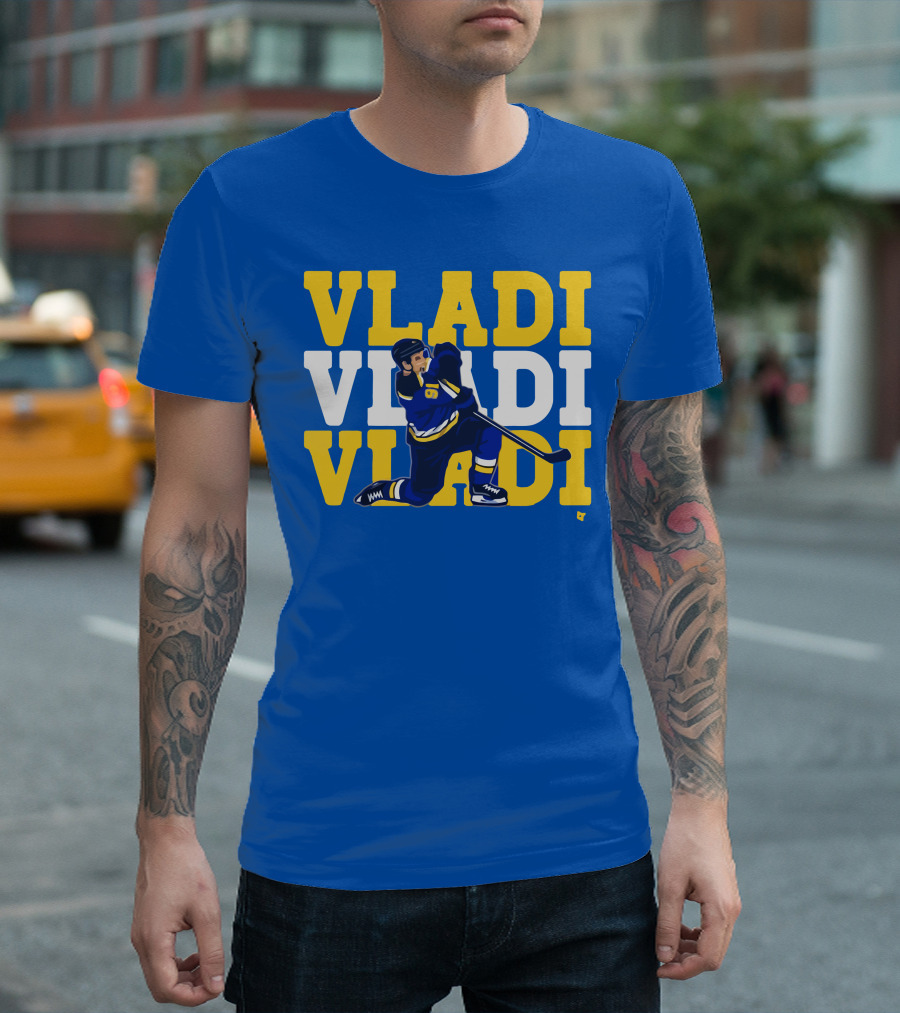 VLADI Chant Hockey Player in Blue and Yellow with Number 91 T-Shirt