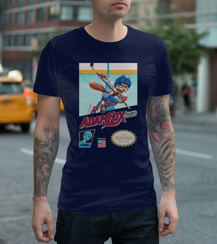 Adam Fox 23 Hockey USA Bluebirds Breakaway Seal of Quality Team Winner T-Shirt