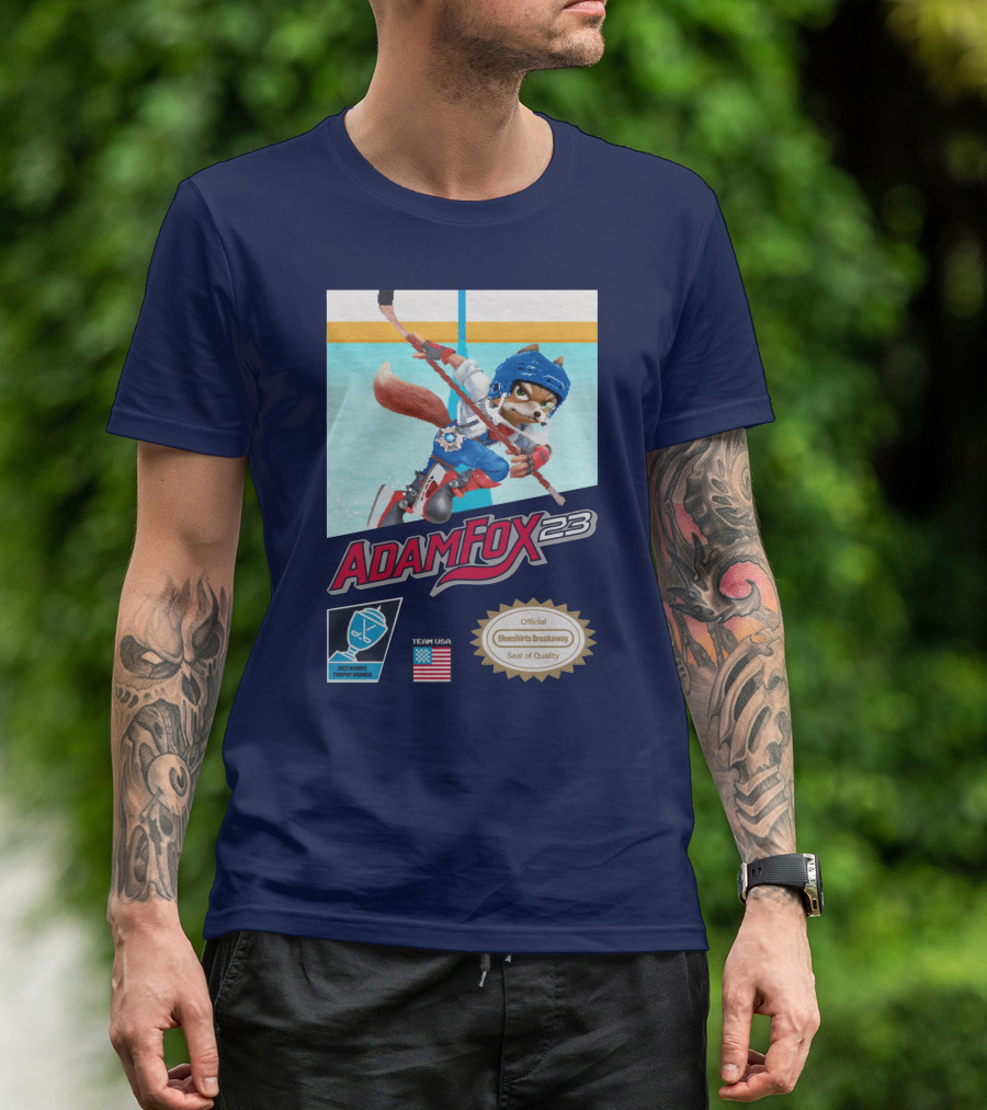 Adam Fox 23 Hockey USA Bluebirds Breakaway Seal Of Quality Team Winner T-Shirt