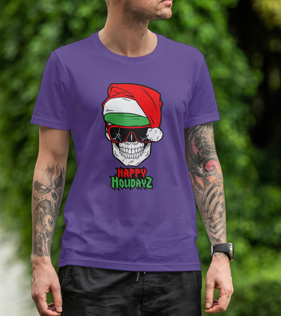Matt Cardona Happy Holidayz Skull Santa Hat T-Shirt