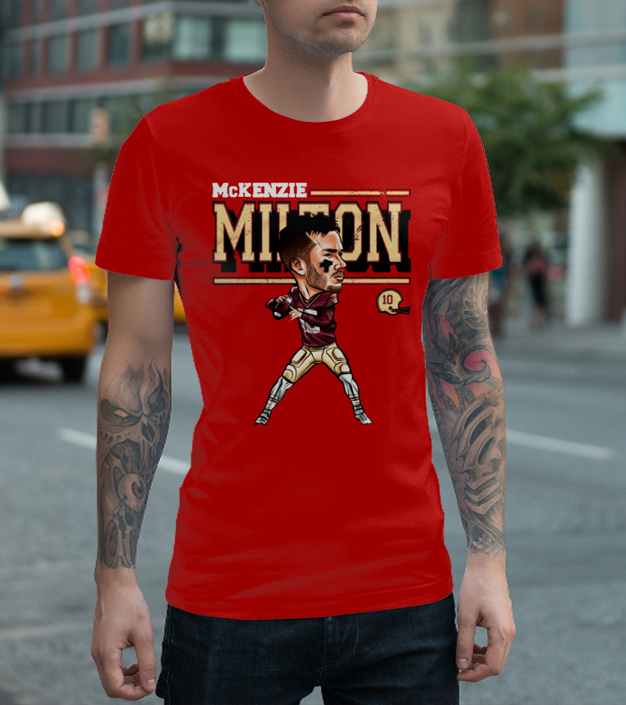 MCKENZIE MILTON FOOTBALL PLAYER CARTOON WITH HELMET NUMBER 10 T-Shirt