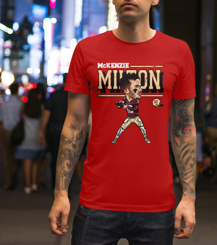 MCKENZIE MILTON FOOTBALL PLAYER CARTOON WITH HELMET NUMBER 10 T-Shirt