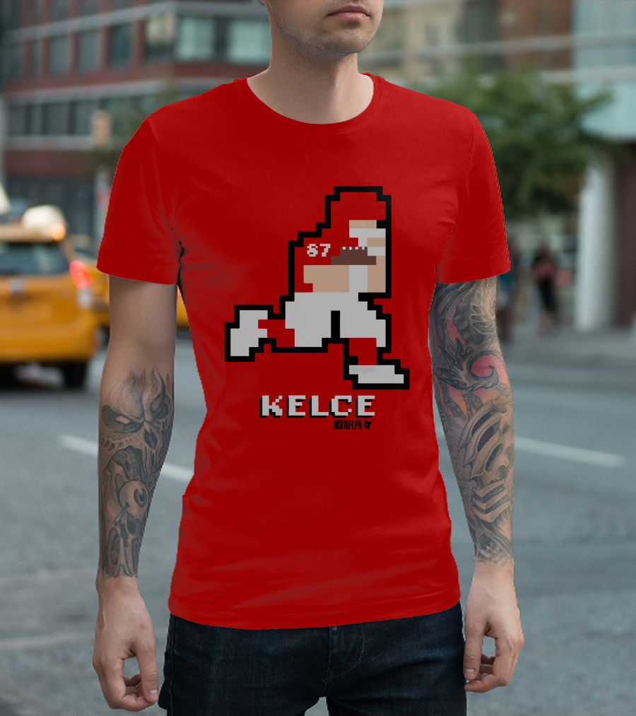 Kelce 87 NFLPA 8 Bit Retro Football Red T-Shirt