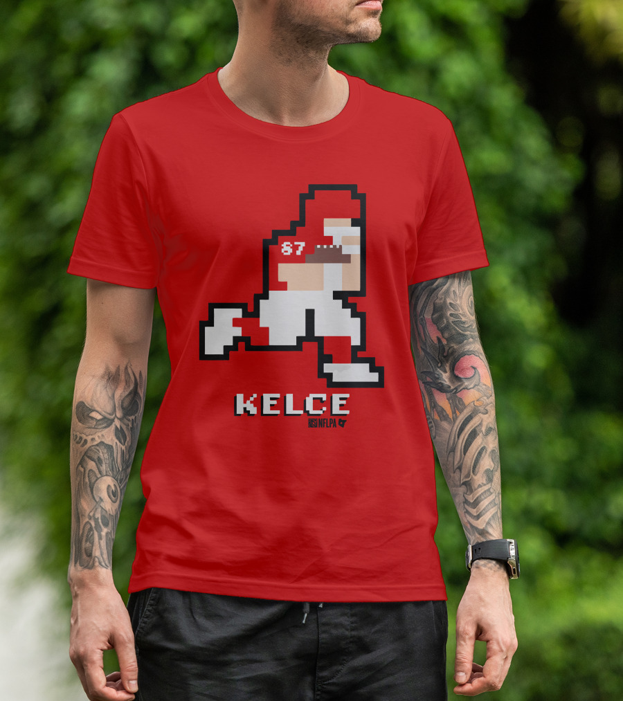 Kelce 87 NFLPA 8 Bit Retro Football Red T-Shirt