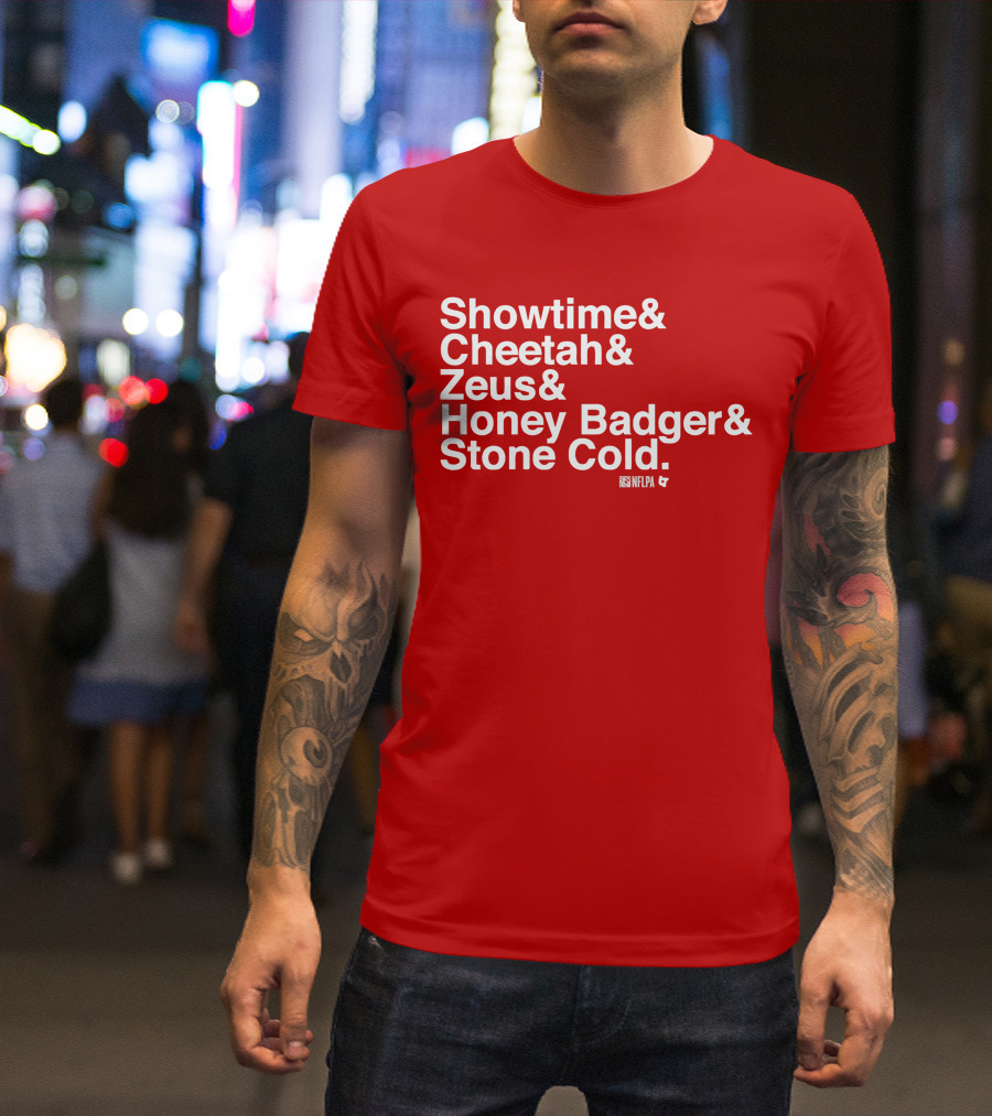 Showtime Cheetah Zeus Honey Badger Stone Cold NFLPA T-Shirt
