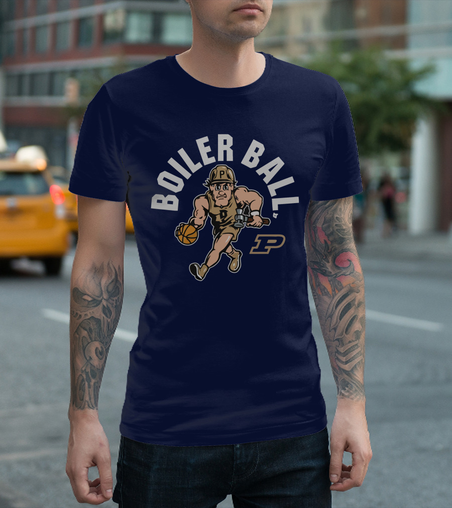 Purdue Boiler Ball Mascot Dribbling Basketball T-Shirt