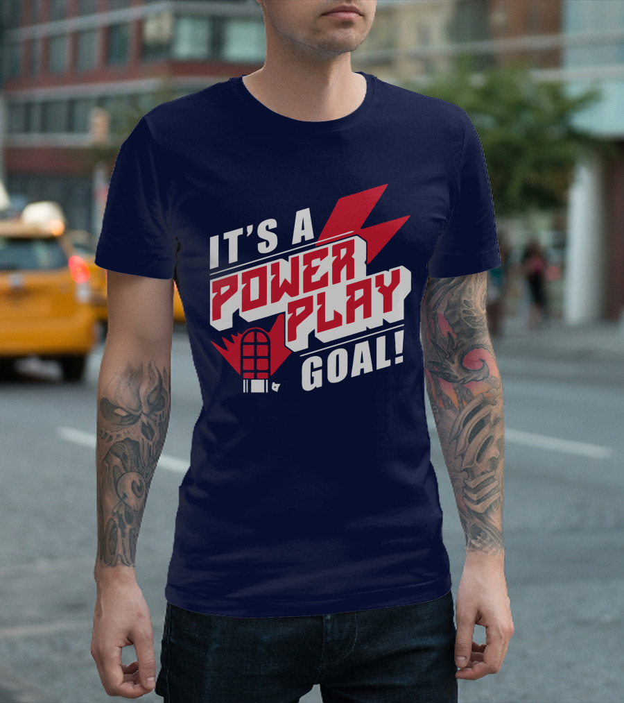 IT'S A POWER PLAY GOAL Retro Hockey Net Lightning Bolt T-Shirt
