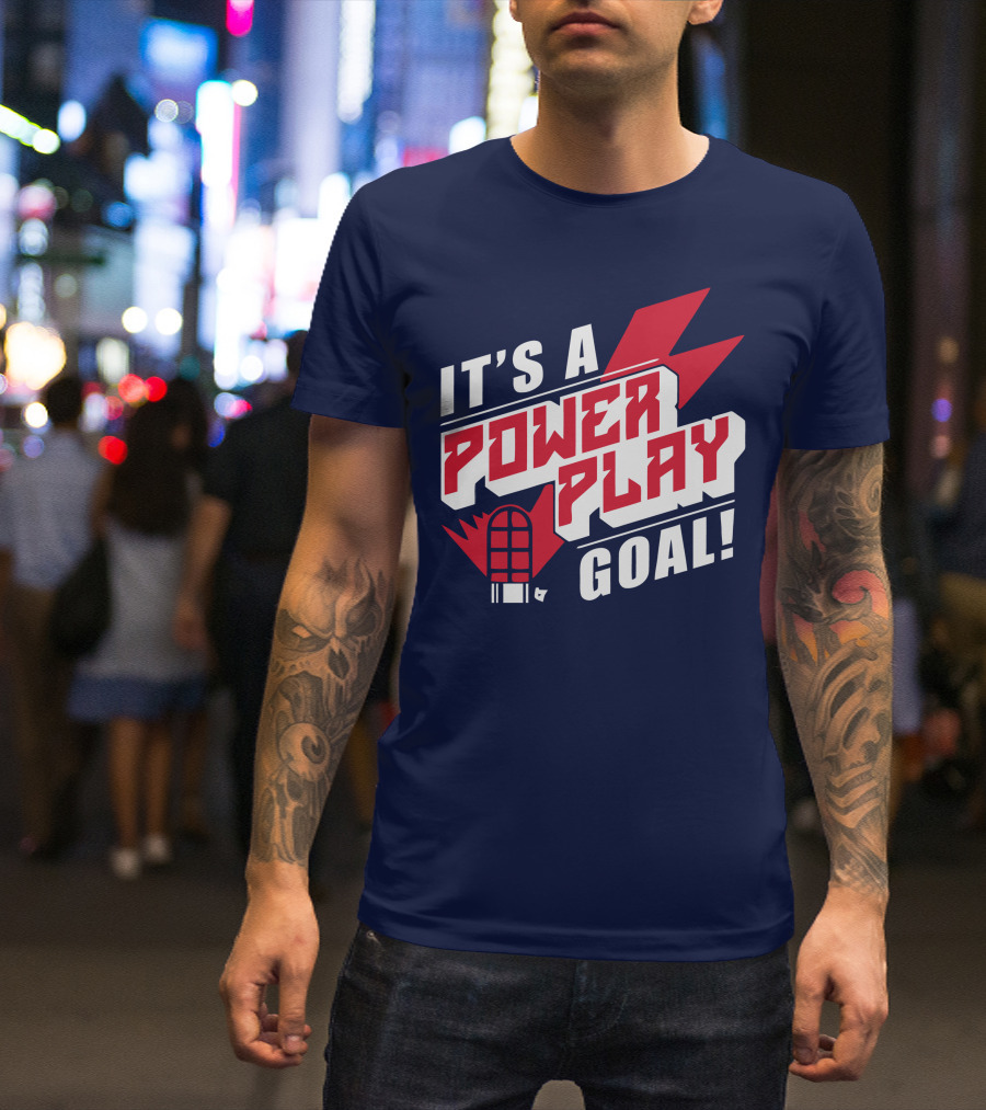 IT'S A POWER PLAY GOAL Retro Hockey Net Lightning Bolt T-Shirt