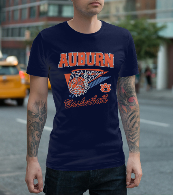 Auburn Basketball Retro Style Net And Ball T-Shirt