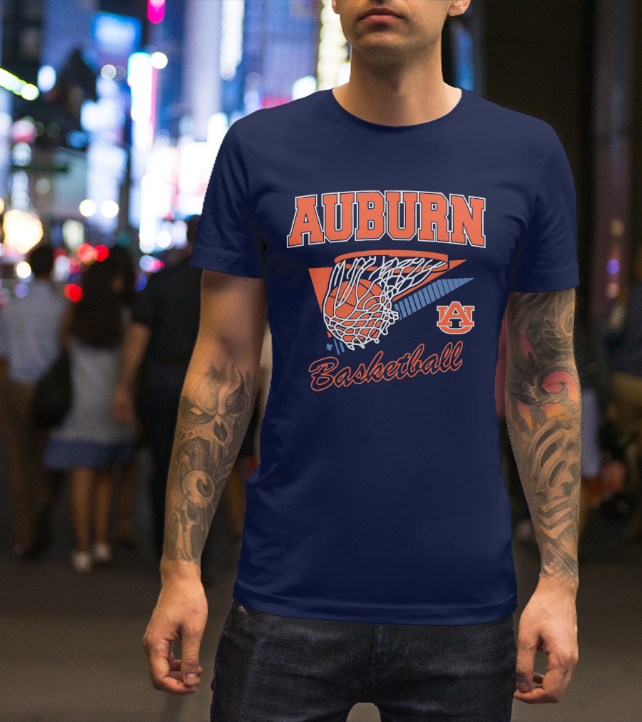 Auburn Basketball Retro Style Net And Ball T-Shirt