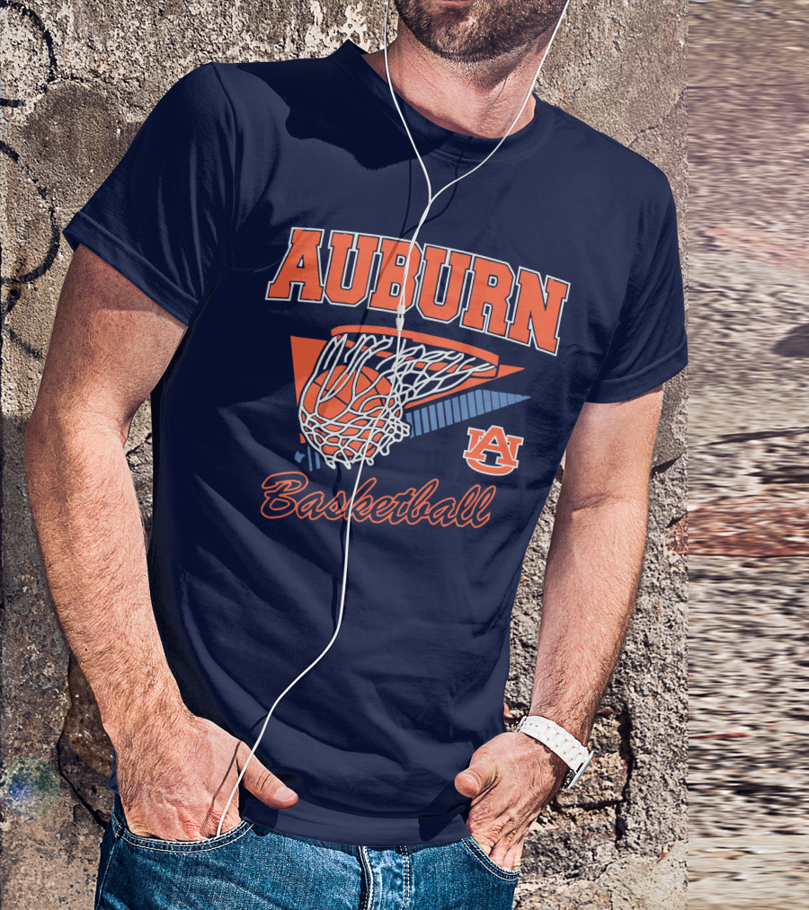 Auburn Basketball Retro Style Net And Ball T-Shirt