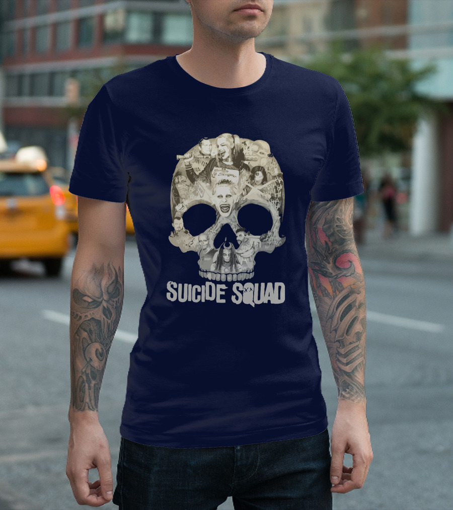 Suicide Squad Skull Collage With Iconic Characters T-Shirt