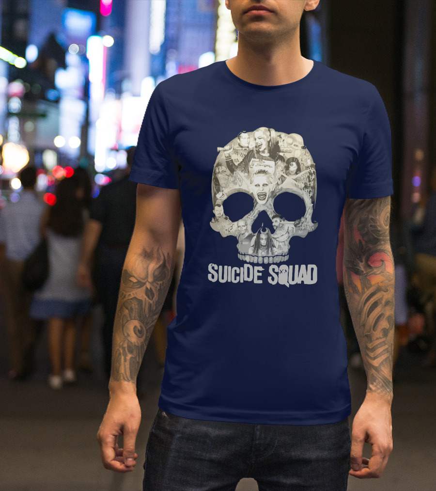 Suicide Squad Skull Collage With Iconic Characters T-Shirt