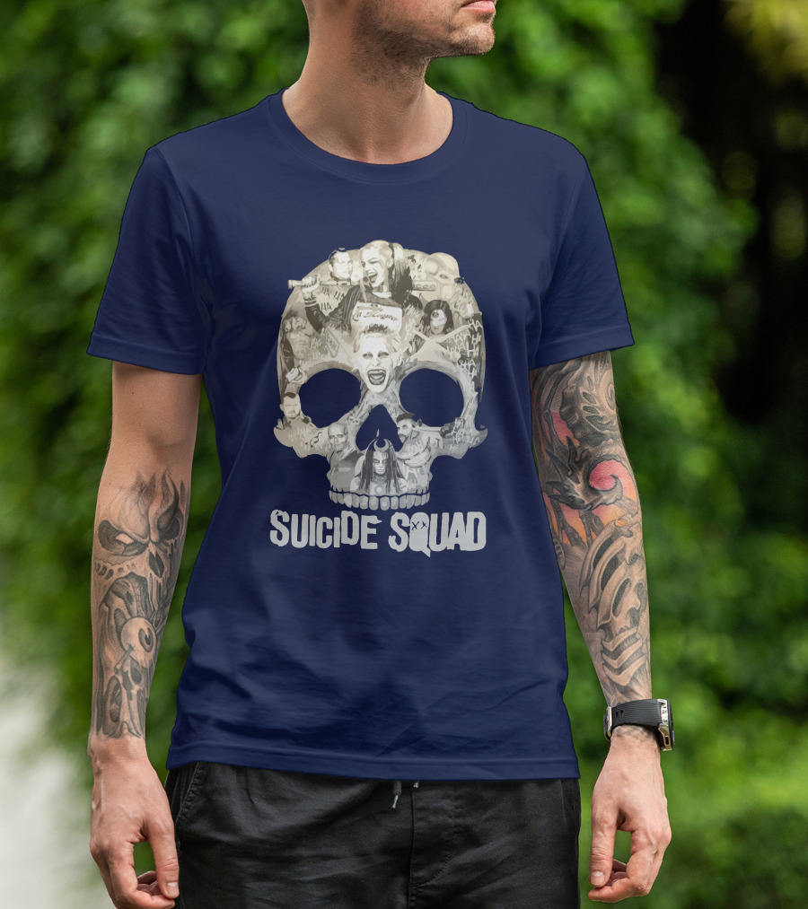 Suicide Squad Skull Collage With Iconic Characters T-Shirt
