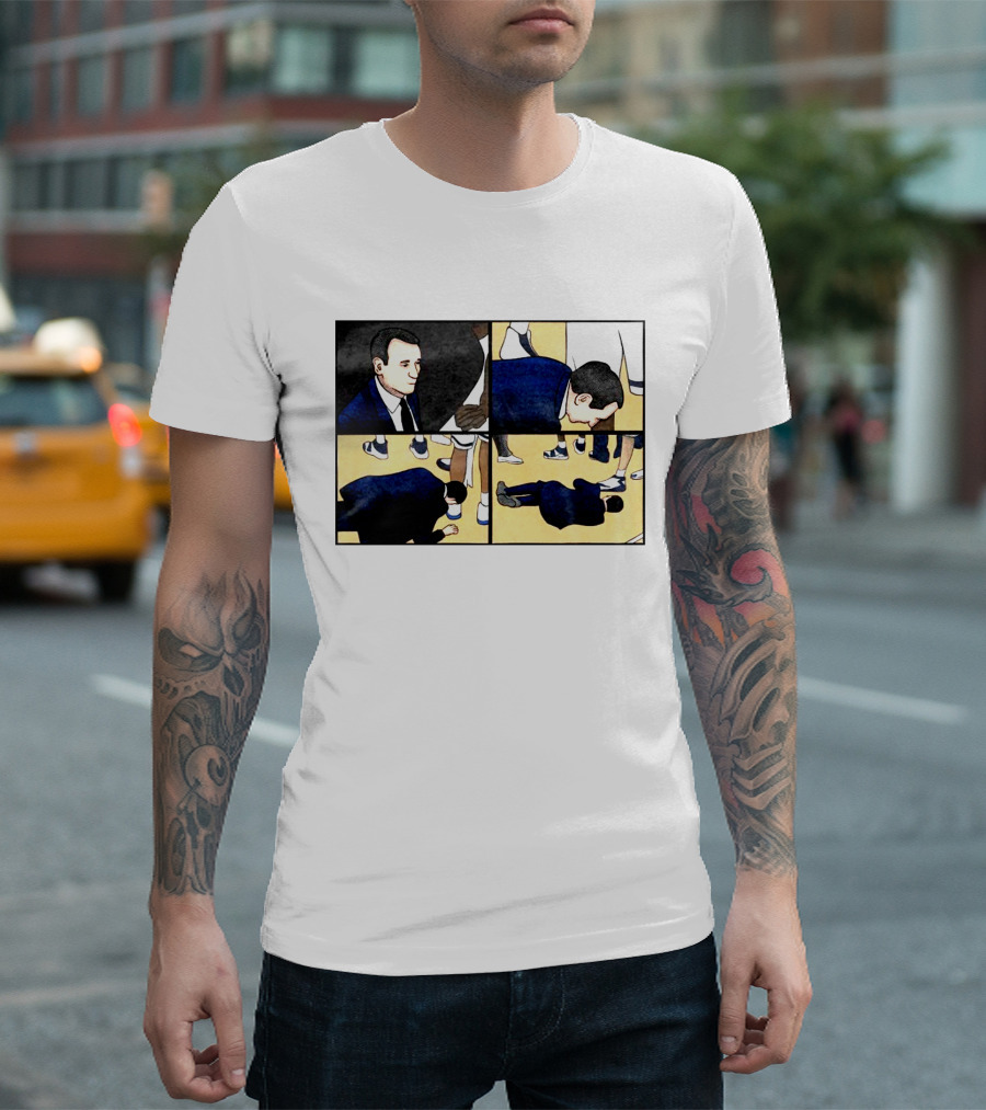 Collapse Basketball Comic Coach on Court Scene T-Shirt