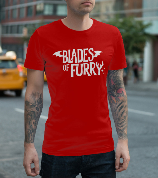 Blades Of Furry Text With Bat Wings And Stars T-Shirt