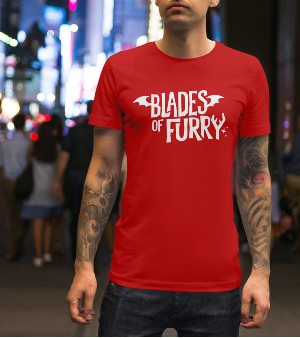 Blades Of Furry Text With Bat Wings And Stars T-Shirt