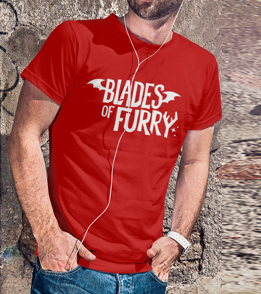 Blades Of Furry Text With Bat Wings And Stars T-Shirt